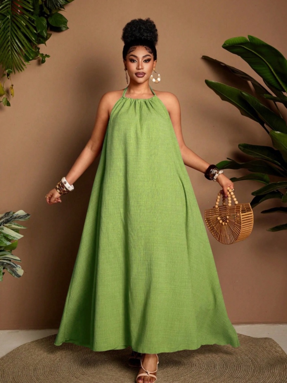 Olive Green Summer Boho Dress